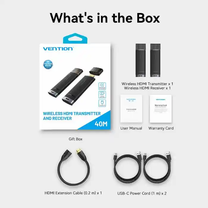 Vention ADCB0 HDMI Wireless Transmitter and Receiver with 5GHz Band WiFi 1080p 60Hz Output and Built-In Antenna for TV Monitor Projector etc